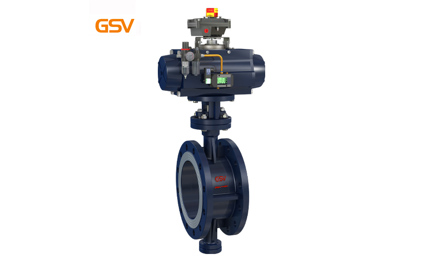 Pneumatic double eccentric butterfly valve